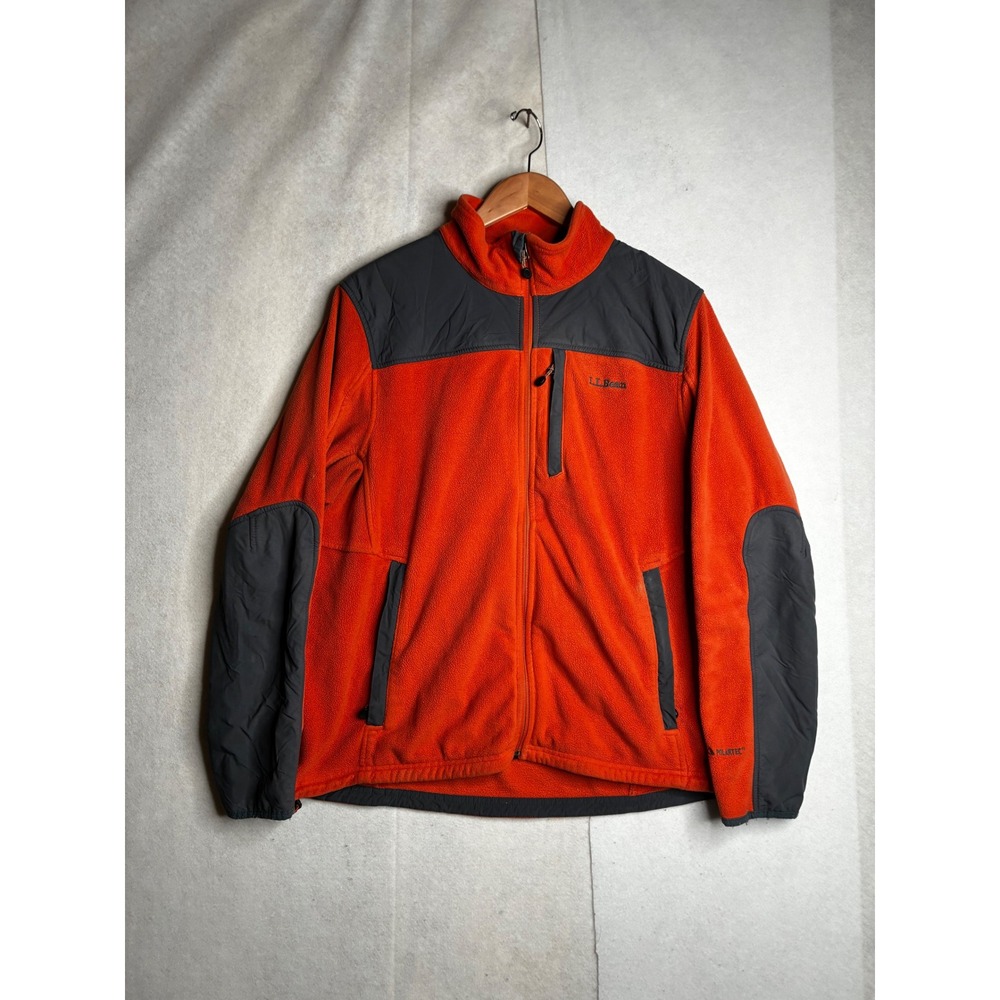 LL Bean Polartec Windbloc Fleece Jacket Mens‎ Large Orange Gray Full Zip Hiking